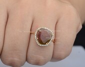 Solid 14K Yellow Gold Natural 1.35 Ct. Watermelon Tourmaline Gemstone Diamond Ring Handmade Antique Wedding Jewelry Gift For Her