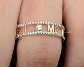 Antique Initials quot M C quot Alphabets Double Eternity Band Ring Solid 14K Yellow Gold Genuine 0.68 Ct. Diamond Ring Handmade Fine Jewelry