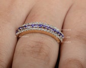 Genuine 0.70 Ct. Baguette Blue Sapphire Gemstone Diamond Ring Solid 14K Yellow Gold Wedding Band Ring Handmade Fine Jewelry Gift For Her