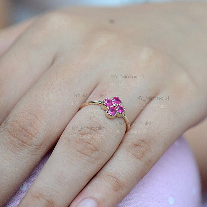 Genuine Ruby Gemstone Floral Design Clover Shape Solitaire - Etsy