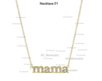 Genuine Diamond Necklace, Diamond Mama Necklace, 14K Yellow Gold Mom Necklace, Necklace Jewelry, Monogram & Name Necklaces, Gift For Mom