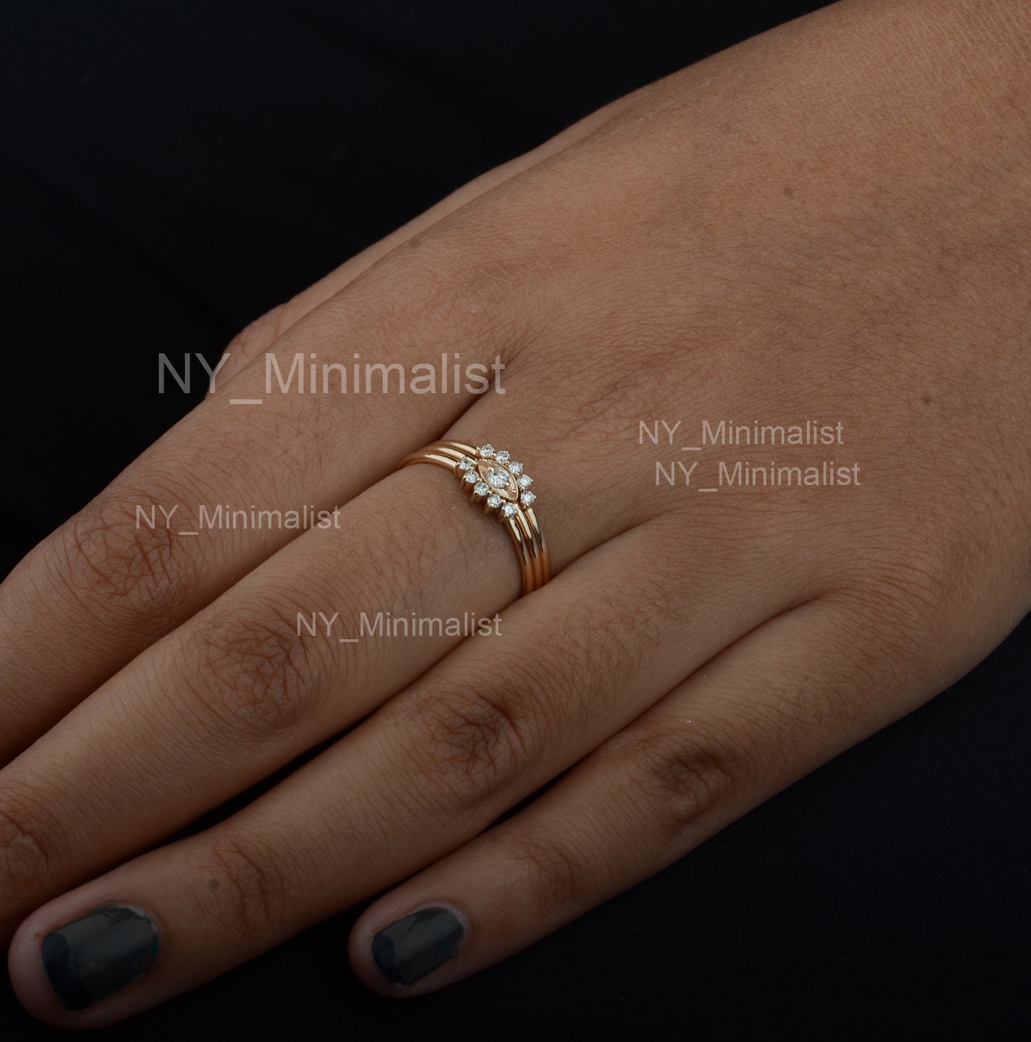 Solid 14K Yellow Gold Trio Ring Set Evil Eye Ring Genuine SI Solid 14K Yellow Gold Trio Ring Set Evil Eye Ring Genuine SI