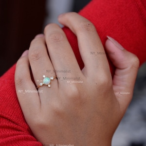 Handmade 14K Yellow Gold Opal and Diamond Ring: Minimalist Wedding Band