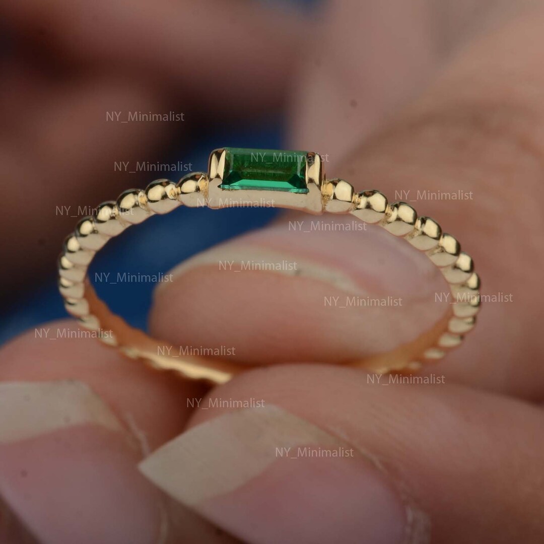 Handmade 14K Yellow Gold Emerald Baguette Ring: Full Eternity Band - Etsy