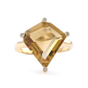 Geometric Citrine Engagement Ring/ 18K Solid Gold Ring/ Genuine Citrine and Diamond Ring/ Statement Ring/ November Birthstone Gift For Her