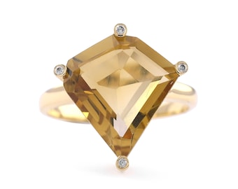 Geometric Citrine Engagement Ring: 18K Gold Diamond Statement Ring