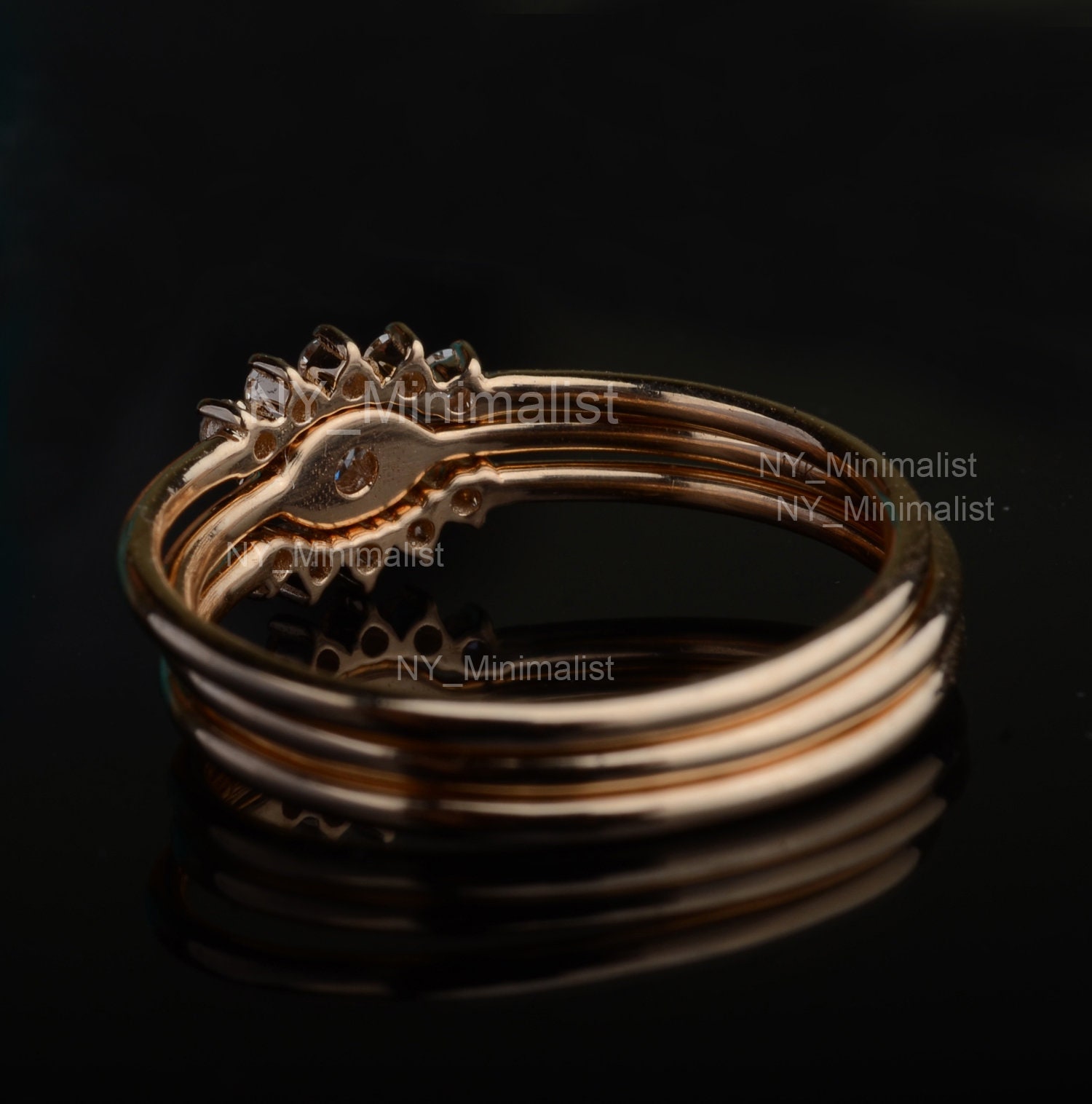 Solid 14K Yellow Gold Trio Ring Set Evil Eye Ring Genuine SI Solid 14K Yellow Gold Trio Ring Set Evil Eye Ring Genuine SI