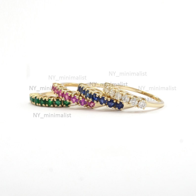 14K Gold Ruby Half Eternity Ring: July Birthstone Stackable Ring - Etsy