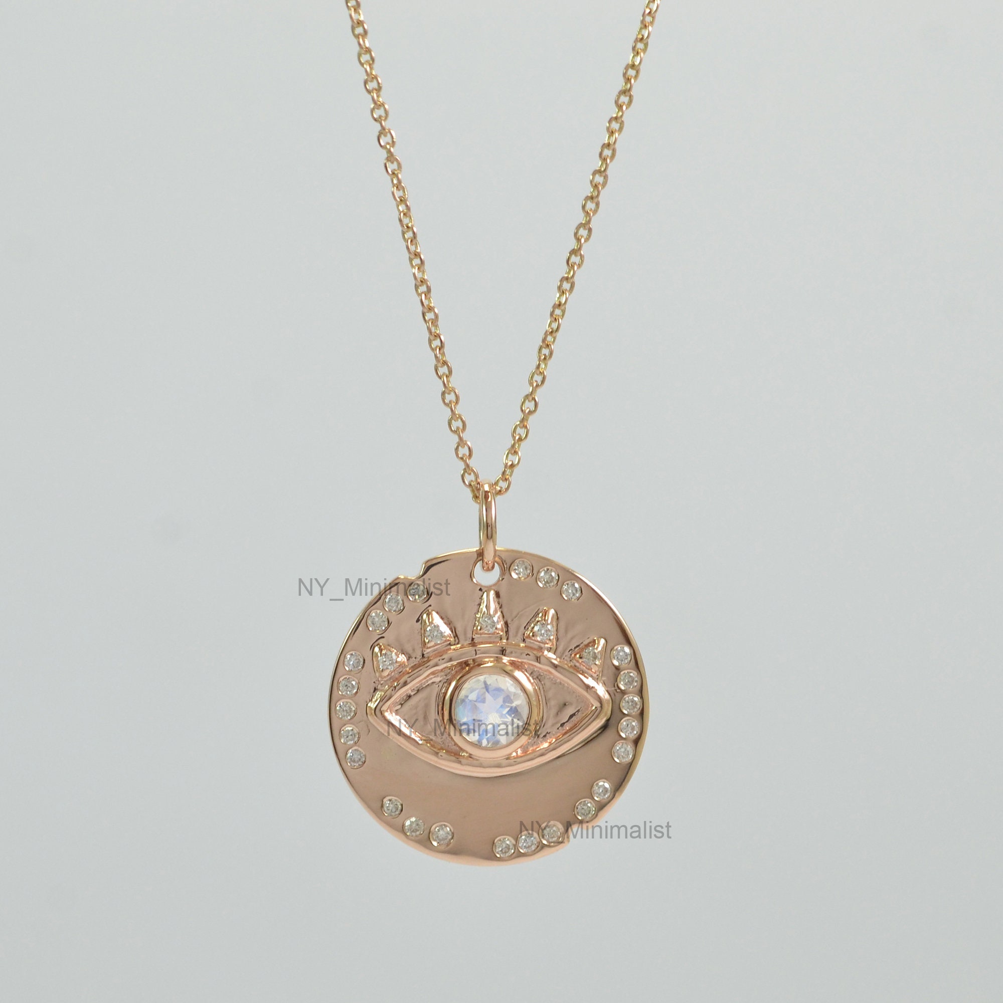 Evil Eye Good Luck Charm Pendant Necklace Solid 14K Yellow Etsy