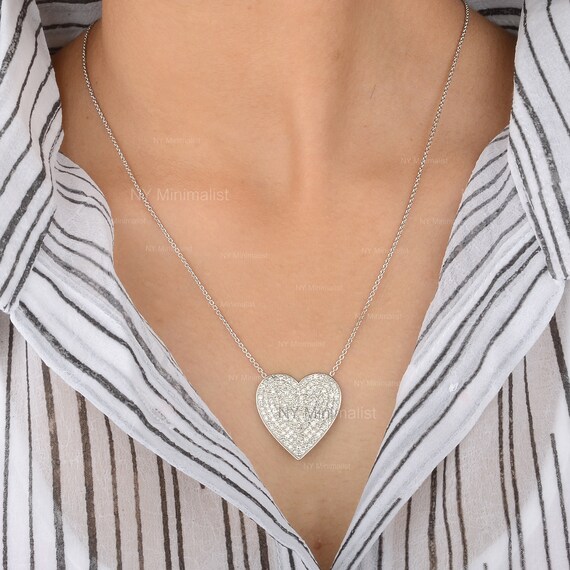 Collana con cuore d amore Oro bianco massiccio 14 carati autentico 1 98 ct. Collana con ciondolo a forma di cuore con pave di diamanti SI Clarity G H gioielli certificati per lei Etsy Italia