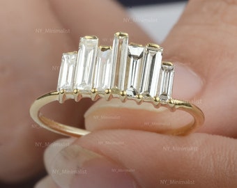 18K Yellow Gold Baguette Diamond Cluster Wedding Ring