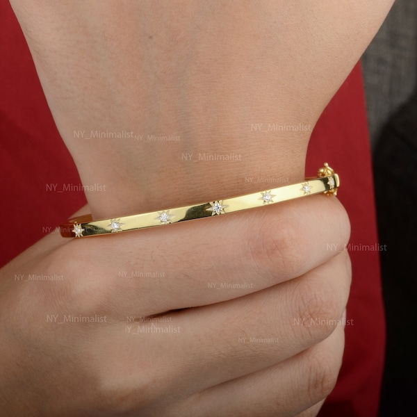 Bracelet jonc étoile en or 14 carats et diamants : bijoux de mariage mi-éternité faits main