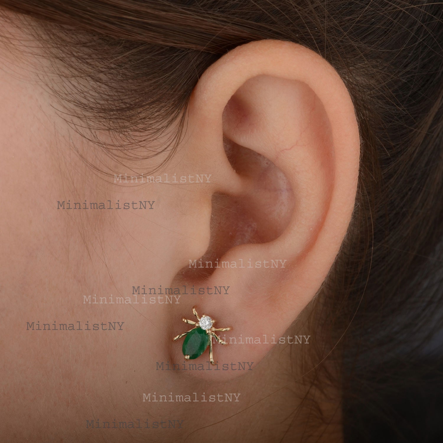 Mini Spider Stud Earrings Genuine 0.25 Zambia Emerald