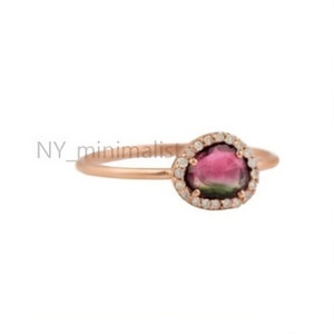Handmade 14K Gold Watermelon Tourmaline Ring: Diamond Pave Fine Jewelry