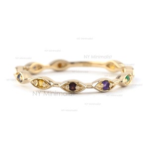 14K Yellow Gold Multi Sapphire Evil Eye Eternity Band Ring