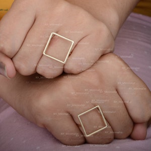 14k Solid Yellow Gold Rectangle Square Band Ring Handmade Engagement Stacking Ring Minimalist  Fine Jewelry Gift
