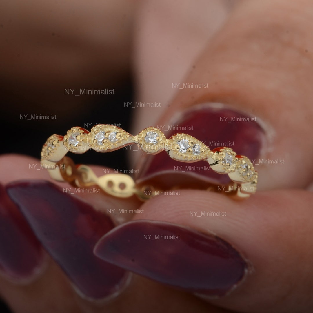 14k Yellow Gold Diamond Eternity Band: Stackable Wedding Ring - Etsy