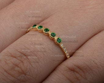 Emerald Diamond Eternity Band: 14k Gold Stackable Ring