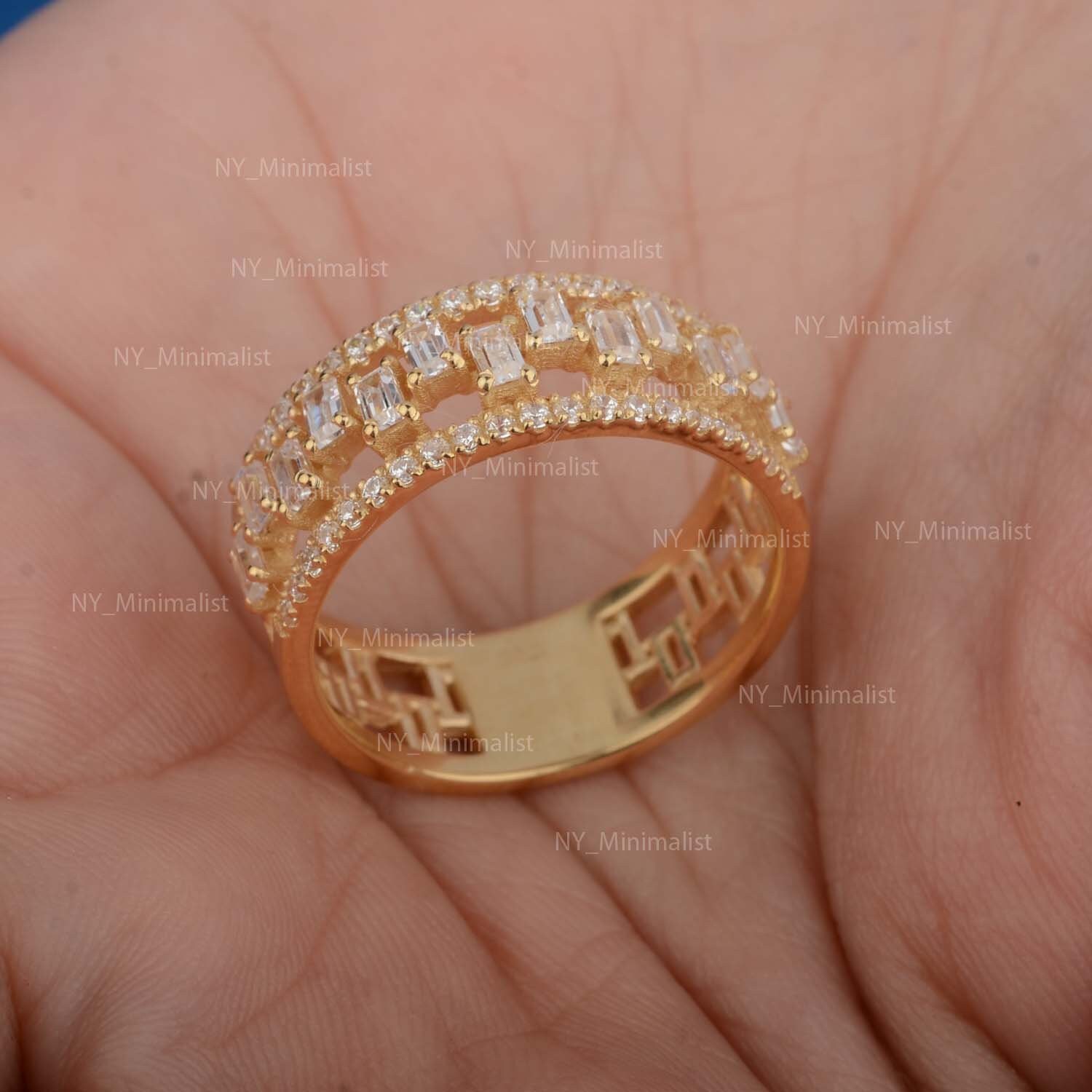 Fede Nuziale In Argento 925 Con Diamanti Simulati Taglio Baguette – Mezza Eternità, Bianco, Deluxe Jewels