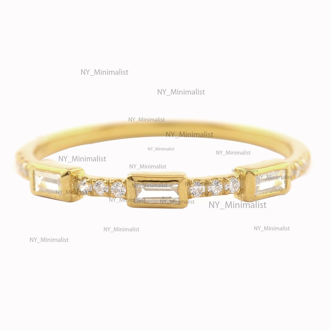 14K Yellow Gold Baguette Diamond Half Eternity Ring - Etsy
