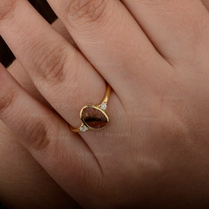 14K Gold Watermelon Tourmaline Ring: Bi-Color Gemstone, Diamond Accent