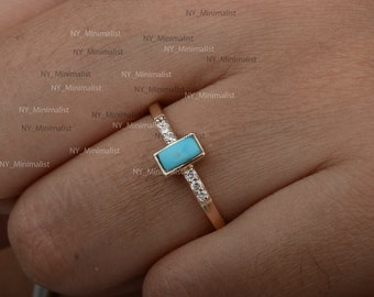 Sleeping Beauty Turquoise Diamond Wedding Band Ring: 14K Yellow Gold