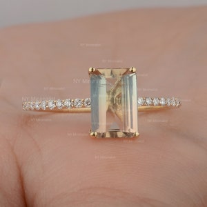 Cocktail Watermelon Tourmaline Diamond Wedding Ring Solid 14K Yellow Gold Handmade Solitaire Engagement Ring For Women