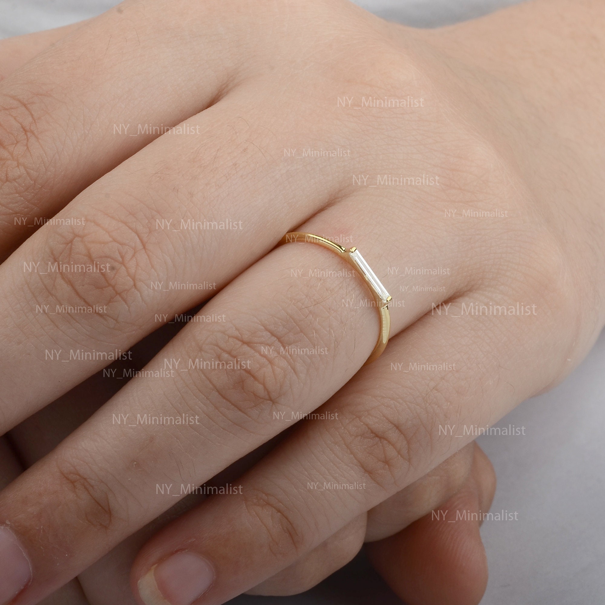 Baguette Diamond Ring: 14K Gold Minimalist Wedding Band - Etsy