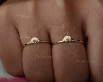 14K massief gouden Ruby Sun-ring: sierlijke stapelband