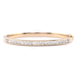 Certified 2.12 Ct. SI Clarity G-H Color Natural Diamond Solid  18K Yellow Gold Channel Setting Bangle Bracelet Handmade Wedding Fine Jewelry
