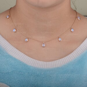 Handmade 14K Yellow Gold Rainbow Moonstone Pear Necklace