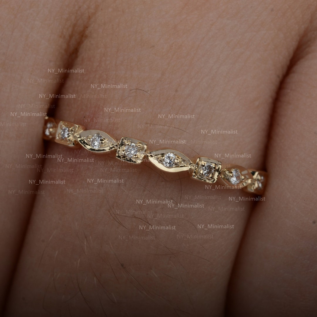 14K Yellow Gold Diamond Eternity Band: Handmade Minimalist Ring - Etsy