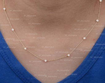 14k Solid Gold Diamond Choker Necklace: Dainty Layering Jewelry