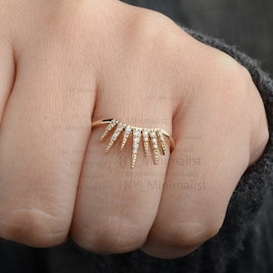 14K Yellow Gold Diamond Princess Crown Ring: Handmade Fairytale Jewelry