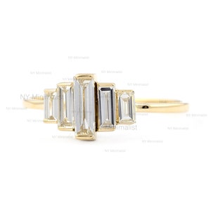 Natural Certified SI Clarity G-H Color Baguette Diamond Engagement Ring Solid 18K Yellow Gold Unique Diamond Ring For Women Bridesmaid Gift