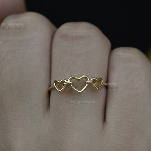 Solid 14K Yellow Gold Love Heart Ring Handmade Minimalist Valentine's Day Jewelry - Women's Love Ring - Birthday Gift For Her-Gold Love Ring