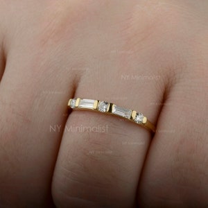 14K Yellow Gold Diamond Eternity Band Ring: Baguette & Round Cut
