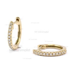 Genuine 0.15 Ct. Micro Pave SI G-H Diamond Huggie Hoop Earrings Solid 14K Yellow Gold Minimalist Wedding Earrings Birthday Gift For Her