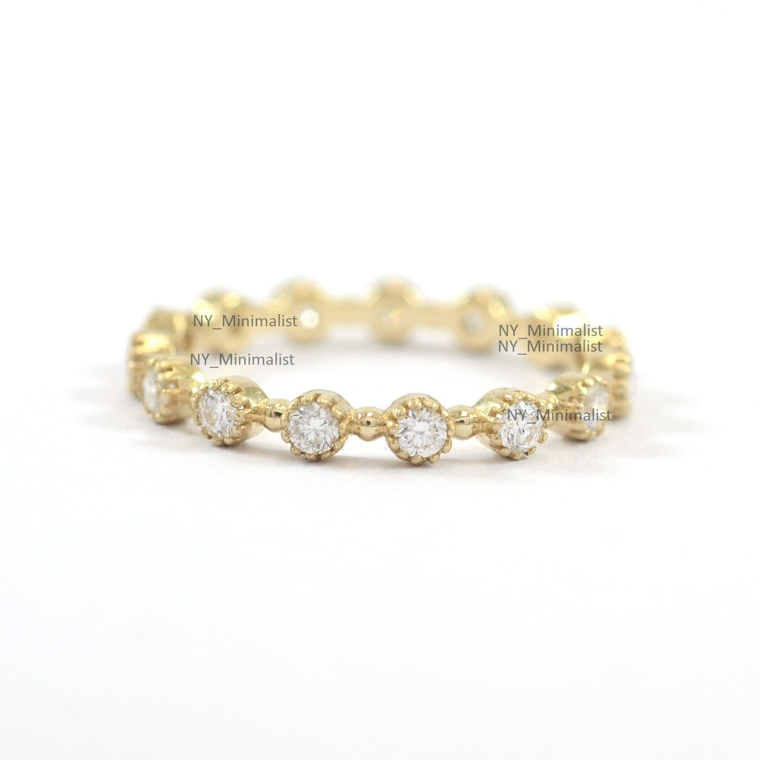 14K Yellow Gold Diamond Eternity Band: Handmade Minimalist Wedding Ring ...