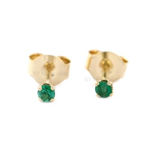 14K Gold Emerald Stud Earrings: May Birthstone, 2.5MM