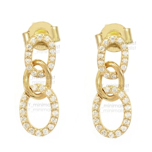 Cable Link Chain Earrings Solid 14K Yellow Gold Real SI Clarity G-H Color Pave Diamond Dangle Drop Earrings Handmade Unique Jewelry Gift