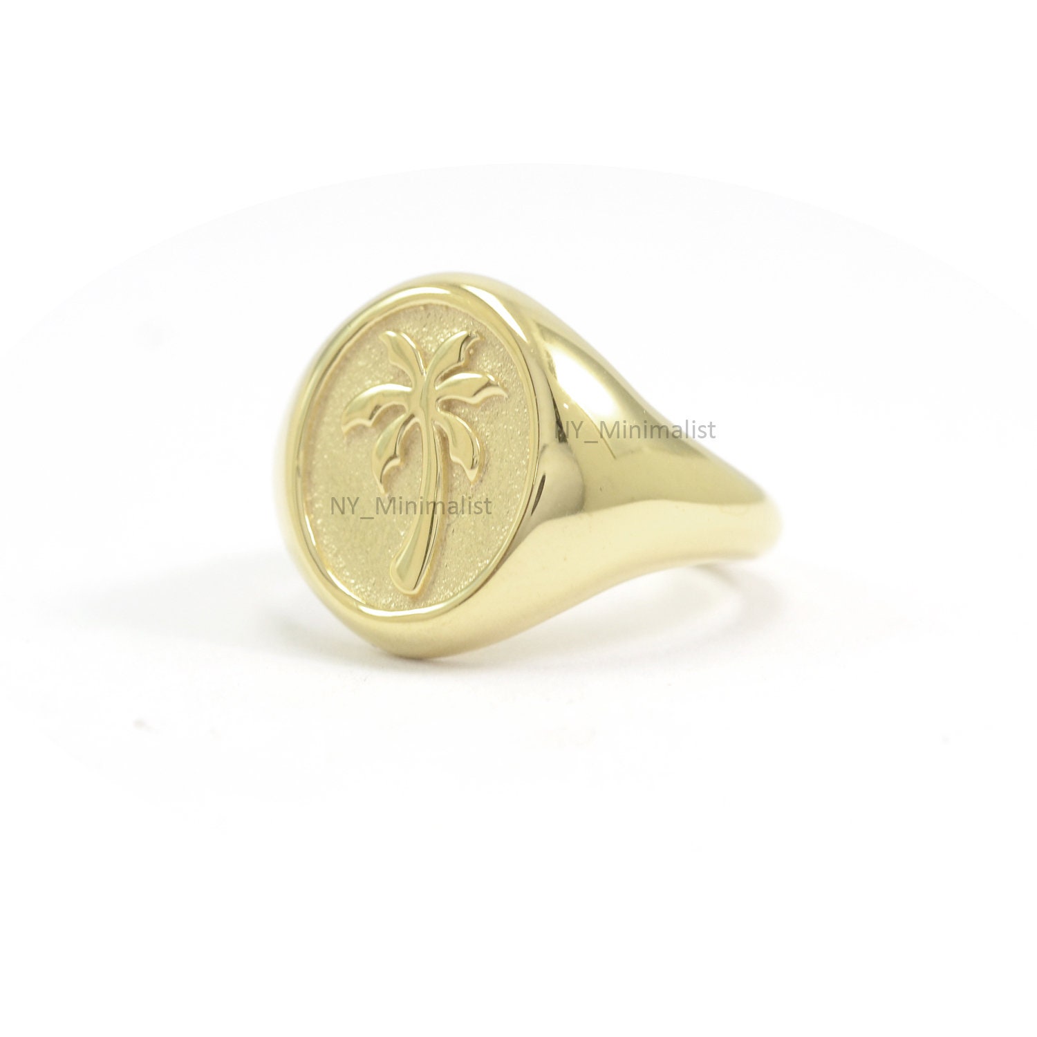 14K Yellow Gold Palm Tree Signet Ring - Handmade Summer Jewelry - Etsy