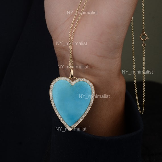 スリーピングビューティー ターコイズ ハートペンダント：14Kゴールド