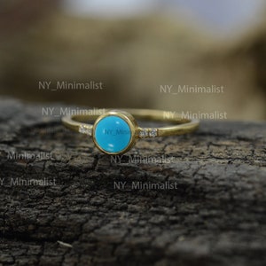 Sleeping Beauty Turquoise Diamond Ring: 14K Yellow Gold Bezel Setting