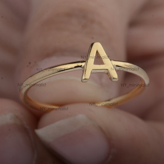 14K Yellow Gold Initial Ring: Personalized Letter A-Z, Handmade - Etsy