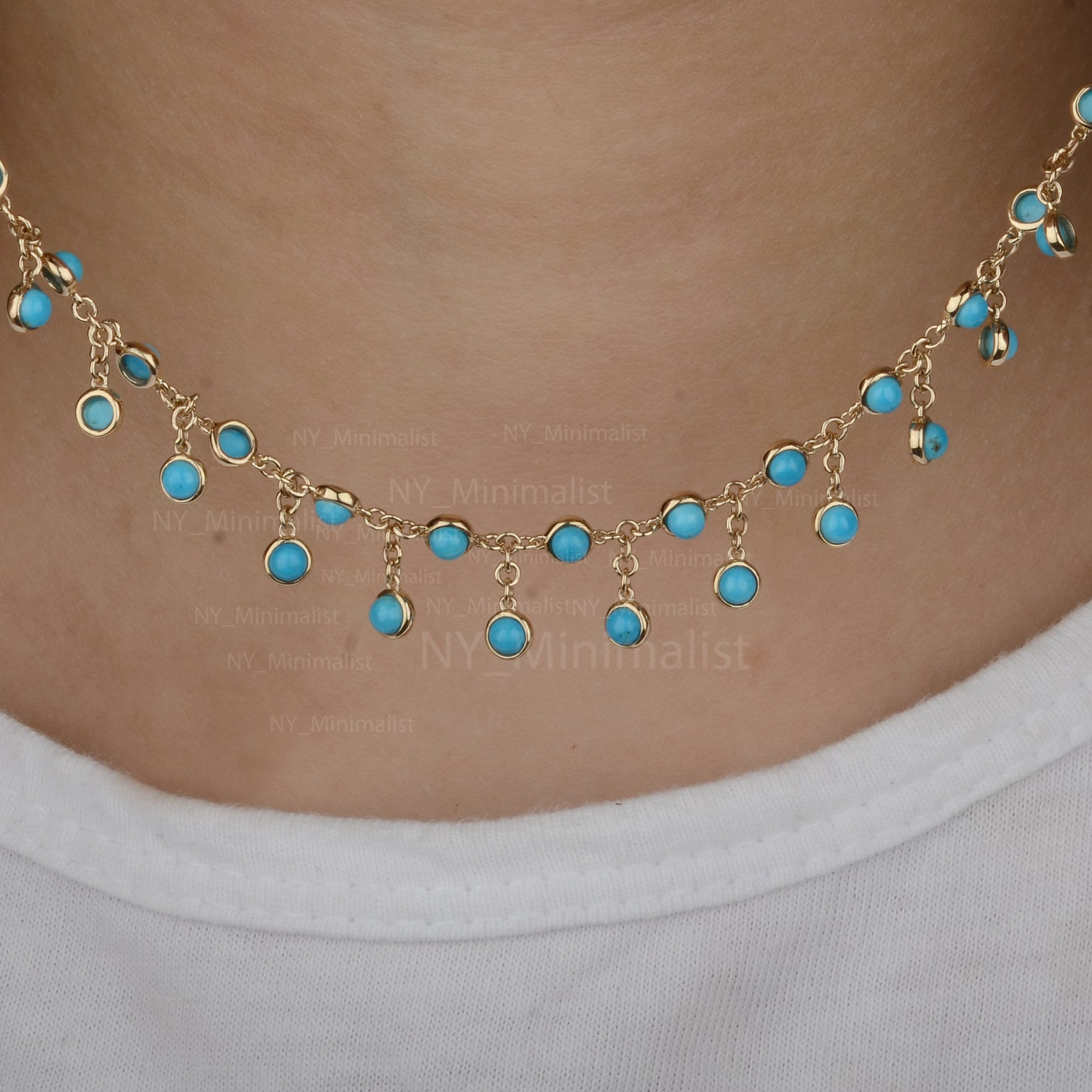 Set Gioielli Bohemian In Turchese - Collana, Orecchini, Bracciale E Anelli Stile Western - Foto 4