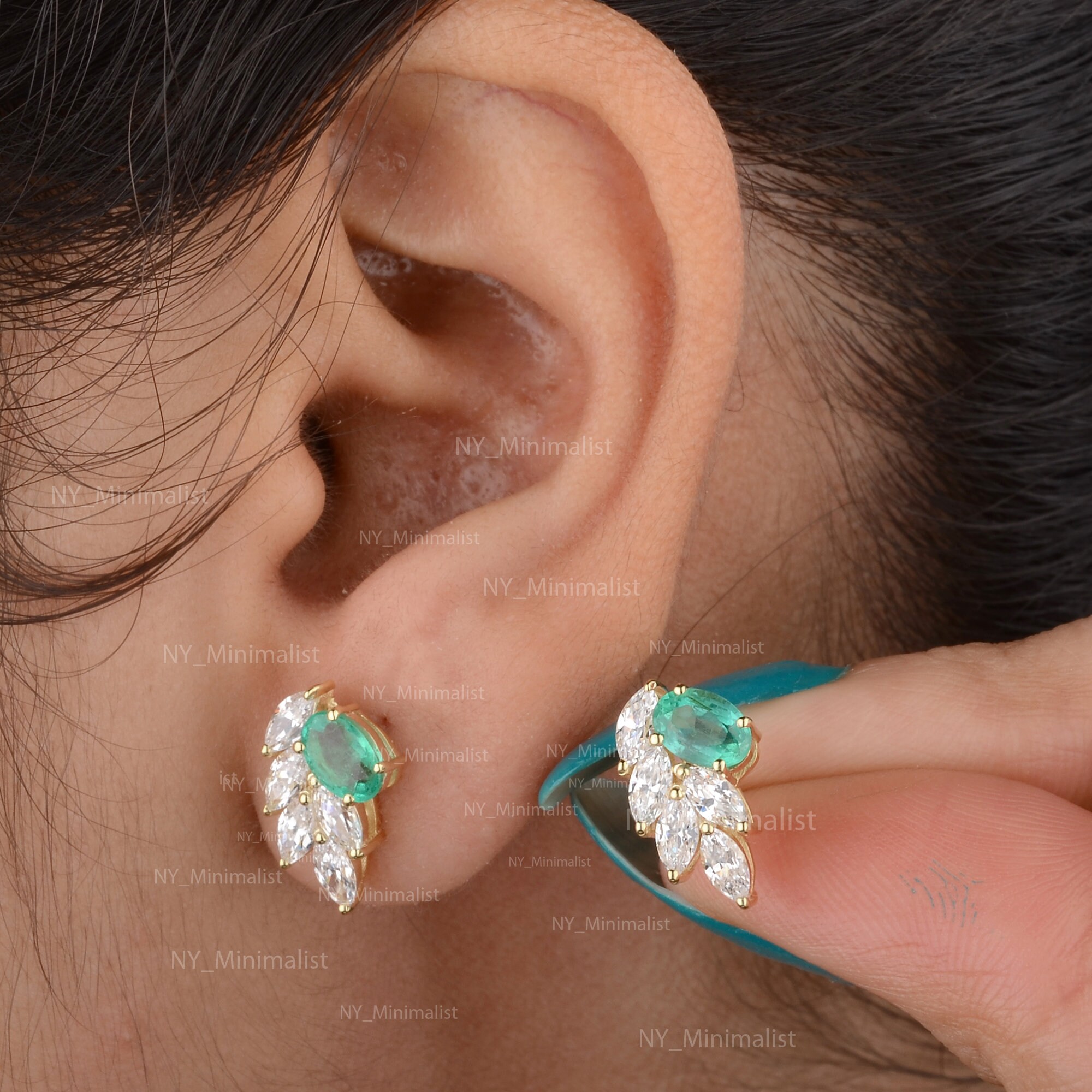 Boucles D'oreilles Femme Diamant Et émeraude - Version V2 - Doré - Neuf Avec étiquettes