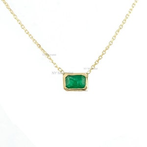 14K Gold Zambian Emerald Cut Necklace: Natural Gemstone Pendant