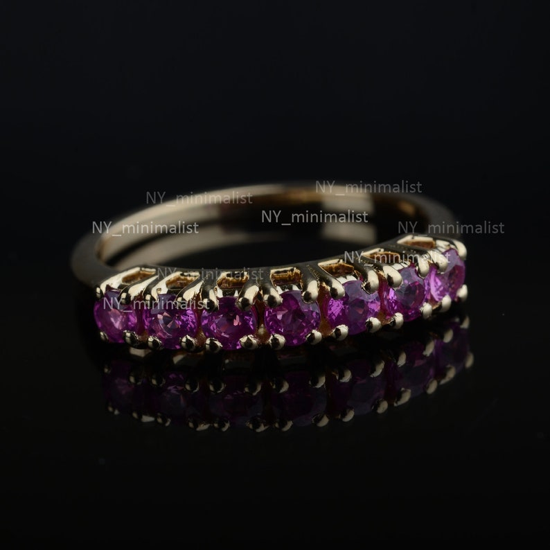 14K Gold Ruby Half Eternity Ring: July Birthstone Stackable Ring - Etsy