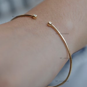 10K/14K/18K Solid Gold Bangle Bracelet Genuine 0.10 Ct. SI Clarity G-H Color  Diamond Cuff Bangle Bracelet Fine Jewelry by NY Minimalist